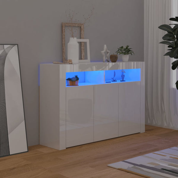 Sideboard mit LED-Leuchten Hochglanz-Weiß 115,5x30x75 cm