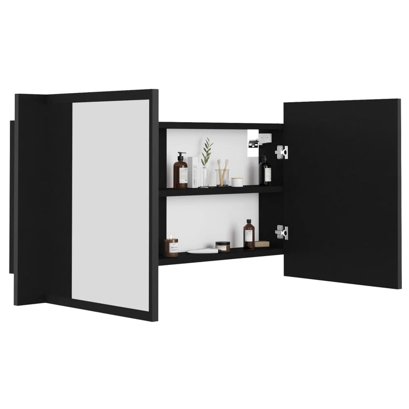 LED-Bad-Spiegelschrank Schwarz 90x12x45 cm Acryl