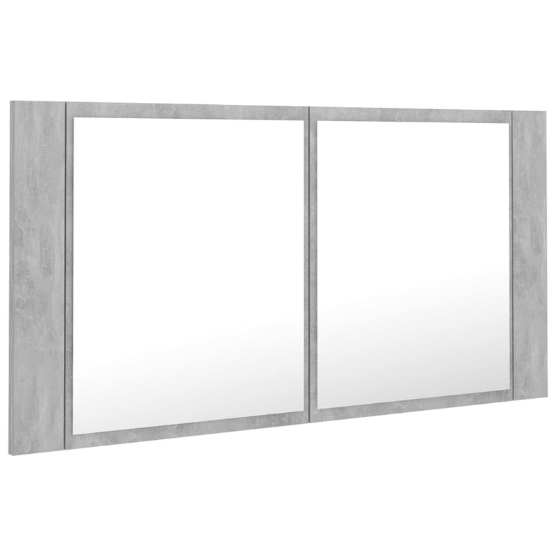 LED-Bad-Spiegelschrank Betongrau 90x12x45 cm Acryl