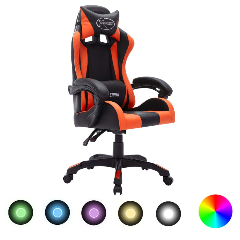 Gaming-Stuhl mit RGB LED-Leuchten Orange und Schwarz Kunstleder