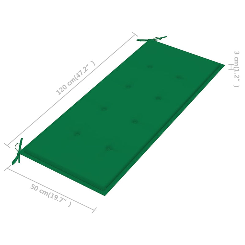 Batavia-Gartenbank mit Grünem Kissen 120 cm Teak Massivholz