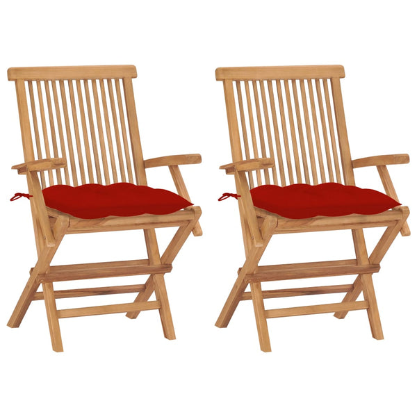 Gartenstühle mit Roten Kissen 2 Stk. Massivholz Teak