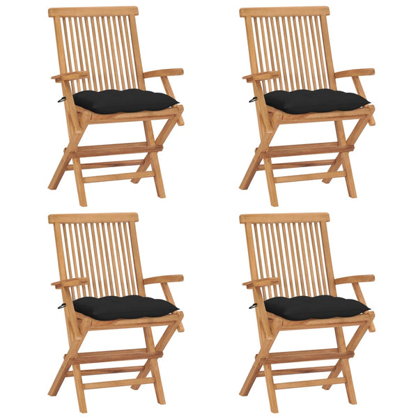 Gartenstühle mit Schwarzen Kissen 4 Stk. Massivholz Teak