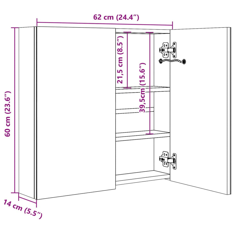 LED-Spiegelschrank fürs Bad 62x14x60 cm