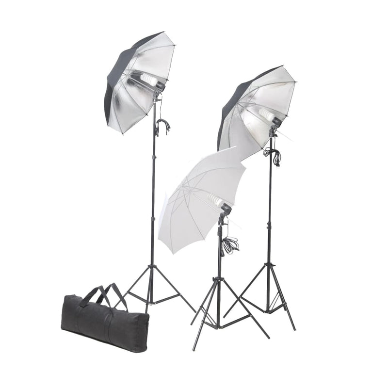 Fotostudio-Set mit Leuchten, Schirmen, Hintergrund, Reflektor