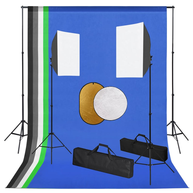 Fotostudio-Set mit Leuchten, Hintergrundsystem und Reflektor