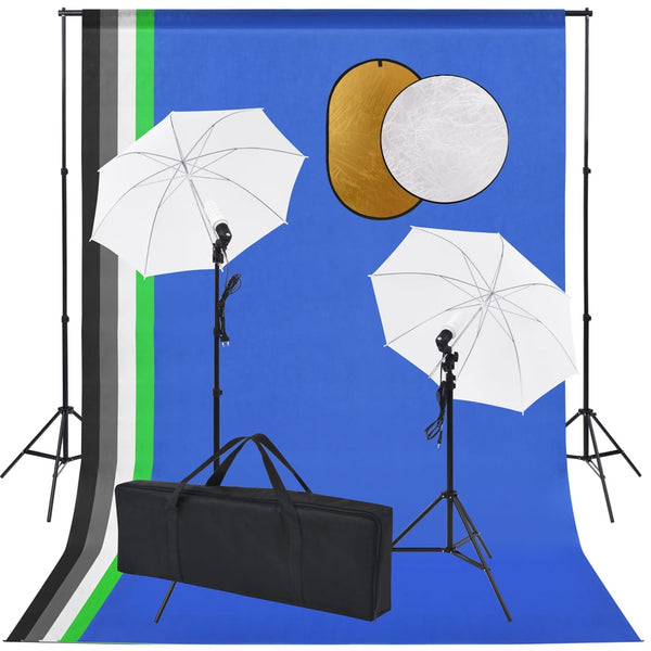 Fotostudio-Set mit Lampen, Schirmen, Hintergrund, Reflektor