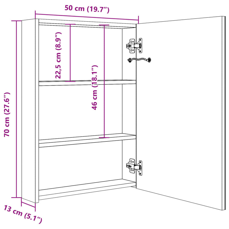 LED-Spiegelschrank fürs Bad Eichenoptik 50x13x70 cm