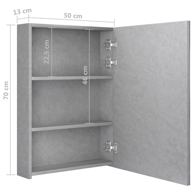 LED-Spiegelschrank fürs Bad Betongrau 50x13x70 cm