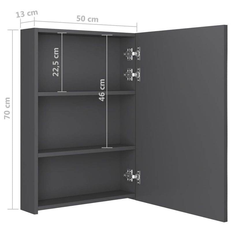 LED-Bad-Spiegelschrank Grau 50x13x70 cm