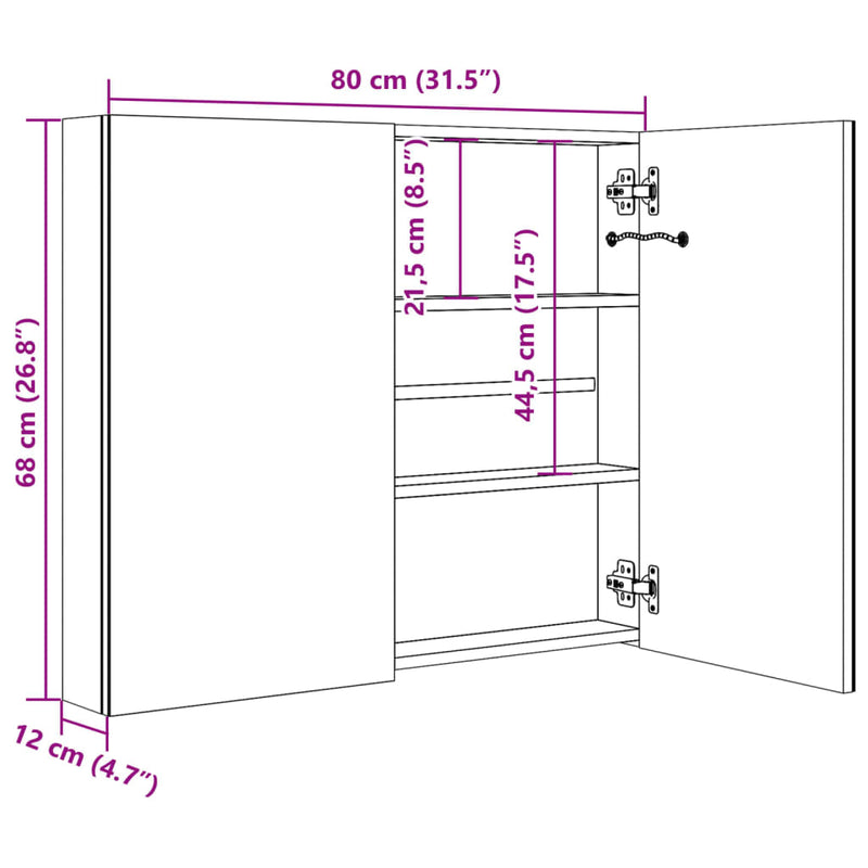 LED-Spiegelschrank fürs Bad Glänzend Weiß 80x12x68 cm