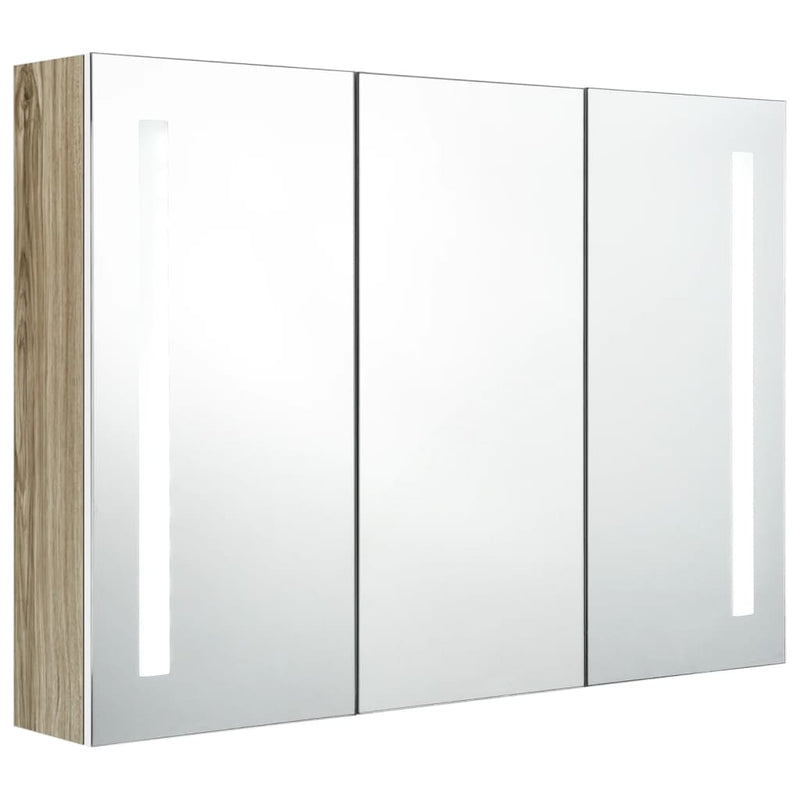 LED-Bad-Spiegelschrank 89x14x62 cm Weiß und Eichen-Optik