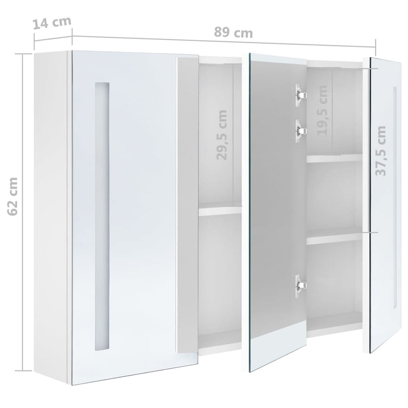 LED-Spiegelschrank fürs Bad 89x14x62 cm Glänzend Weiß