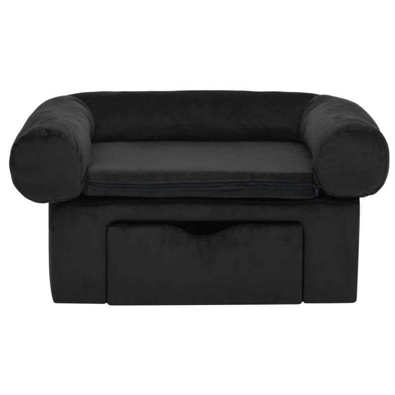 Hundesofa mit Schublade Schwarz 75x50x38 cm Plüsch