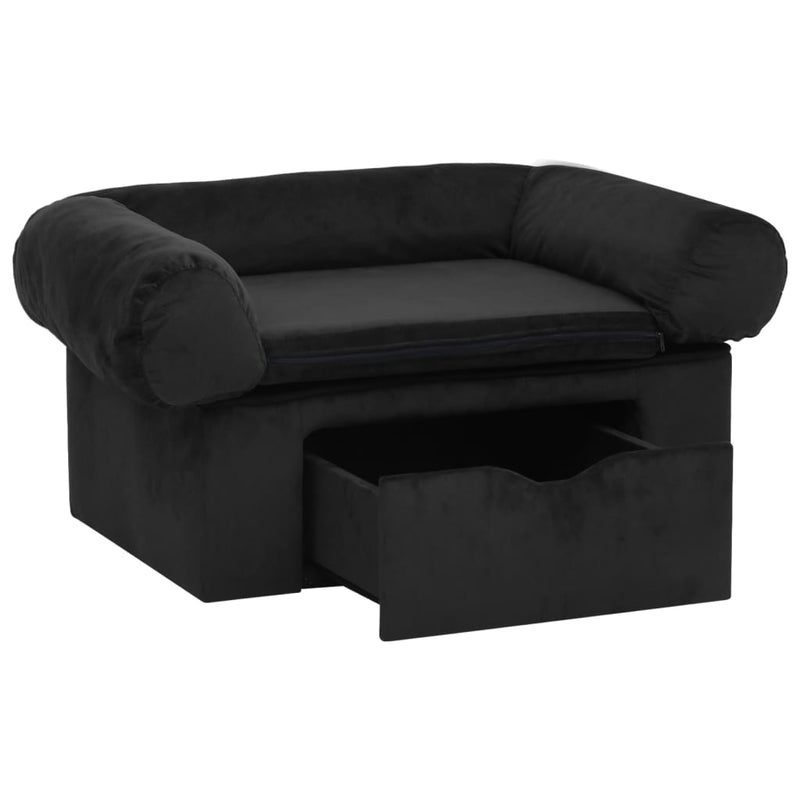 Hundesofa mit Schublade Schwarz 75x50x38 cm Plüsch