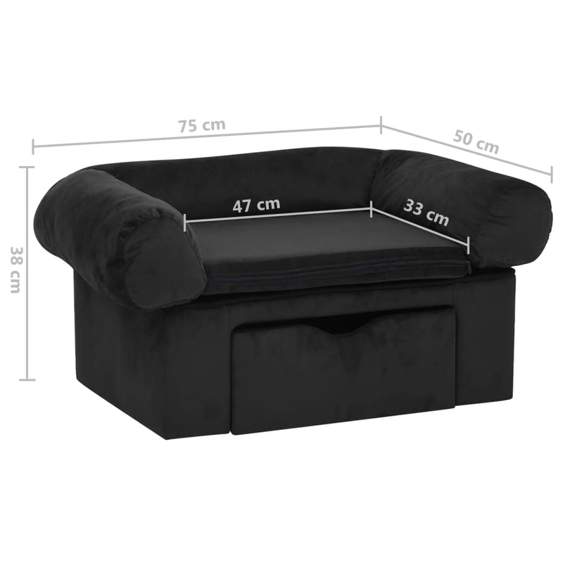 Hundesofa mit Schublade Schwarz 75x50x38 cm Plüsch