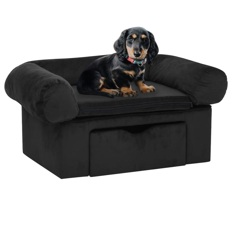 Hundesofa mit Schublade Schwarz 75x50x38 cm Plüsch