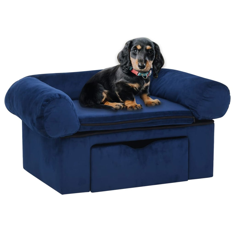 Hundesofa mit Schublade Blau 75x50x38 cm Plüsch