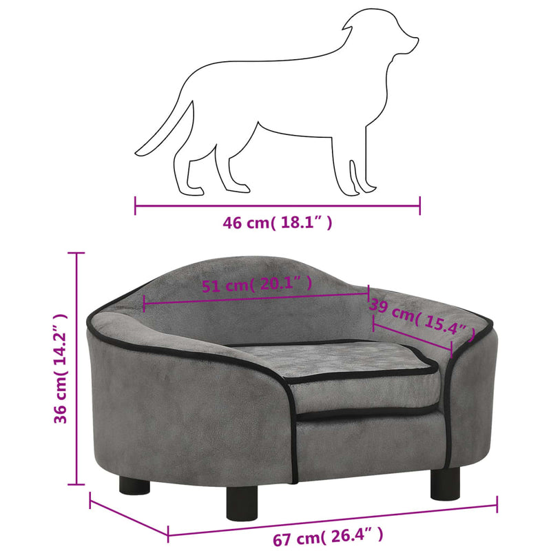 Hundesofa Grau 67x47x36 cm Plüsch