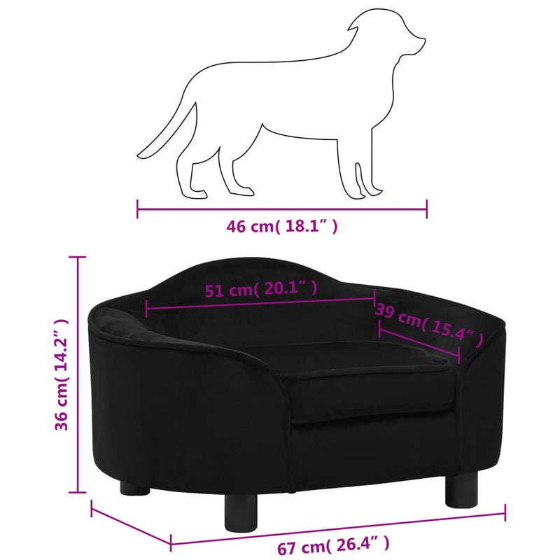 Hundesofa Schwarz 67x47x36 cm Plüsch