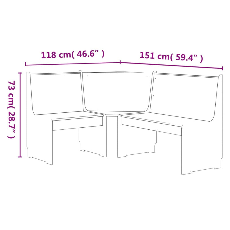 Eckbank 151 cm Honigbraun und Grau Massivholz Kiefer