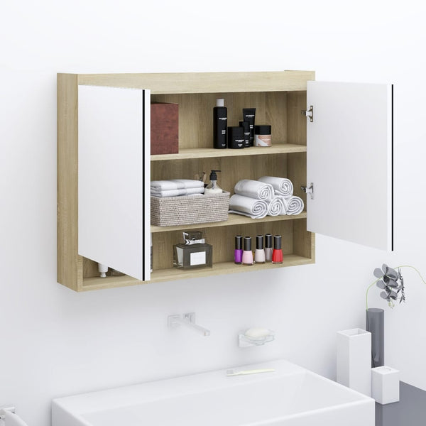 Spiegelschrank fürs Bad 80x15x60 cm MDF Weiß und Eiche-Optik