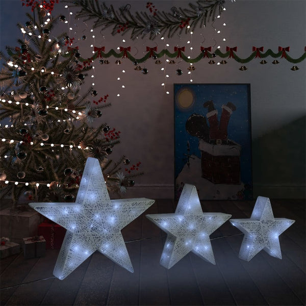 Weihnachtssterne 3 Stk. Weiß Mesh LED Outdoor Indoor