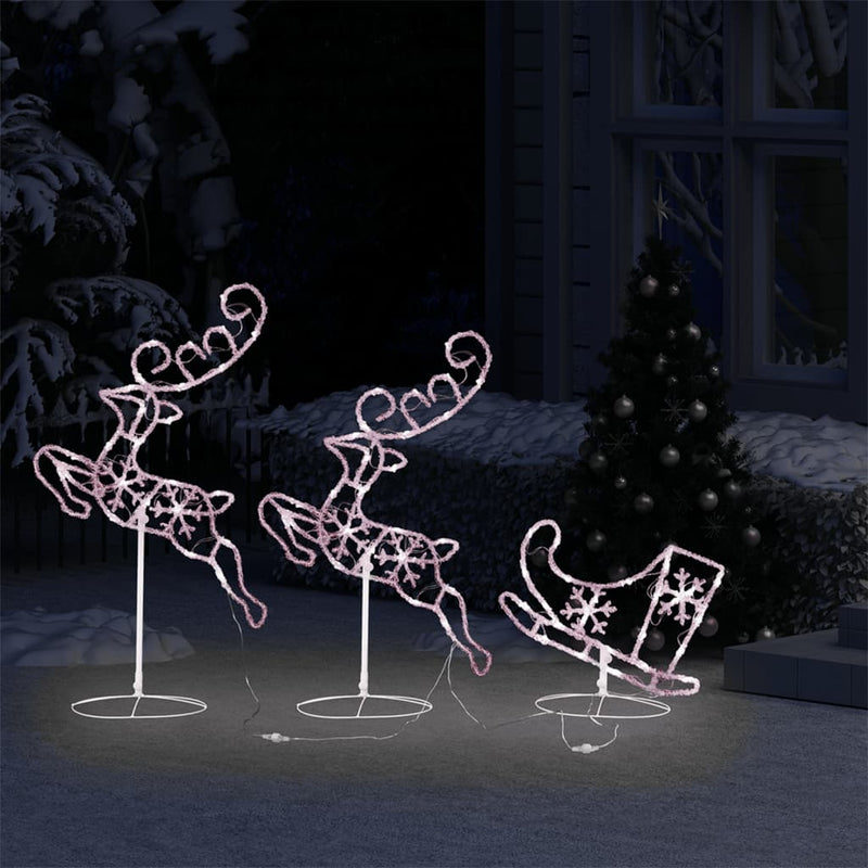 Weihnachtsdeko LED Rentiere & Schlitten Acryl 260x21x87 cm