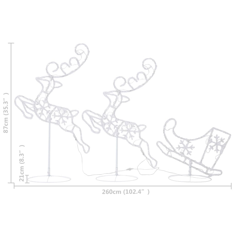 Weihnachtsdeko LED Rentiere & Schlitten Acryl 260x21x87 cm