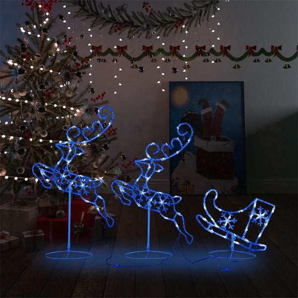 Weihnachtsdeko LED Rentiere & Schlitten Acryl 260x21x87 cm Blau