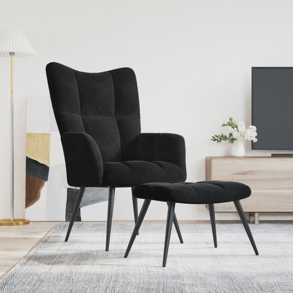 Relaxsessel mit Hocker Schwarz Samt