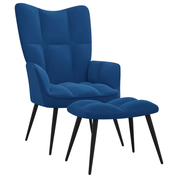 Relaxsessel mit Hocker Blau Samt