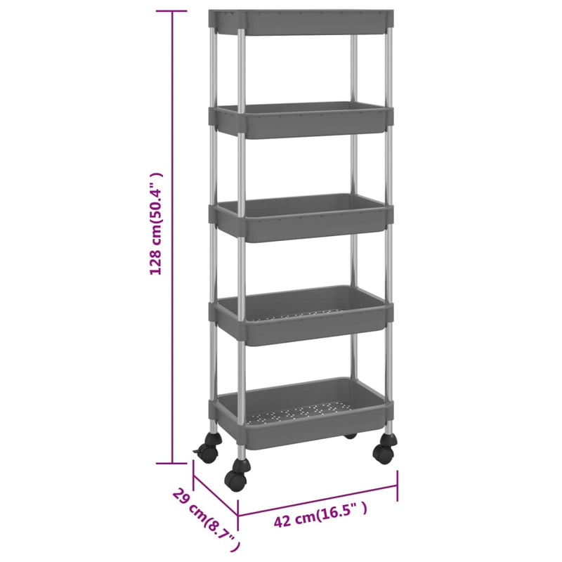 Küchenwagen 5 Etagen Grau 42x29x128 cm Eisen und ABS