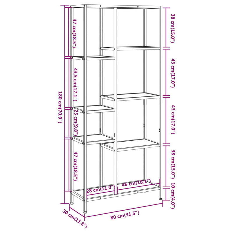 Bücherregal 80x30x180 cm Stahl und Holzwerkstoff