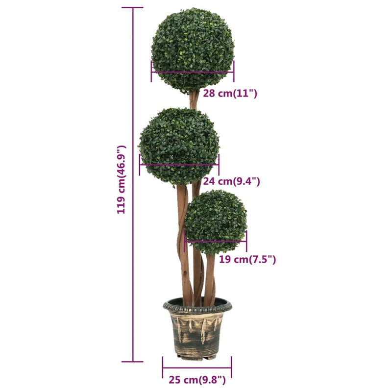Künstlicher Buchsbaum mit Topf Kugelform Grün 119 cm