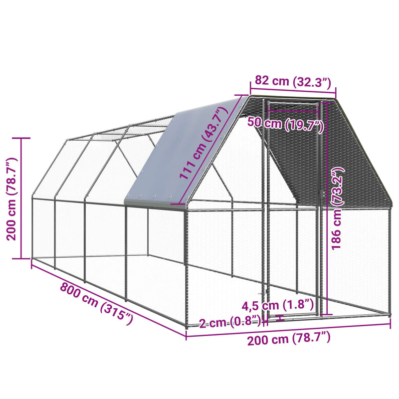 Outdoor-Hühnerkäfig 2x8x2 m Verzinkter Stahl