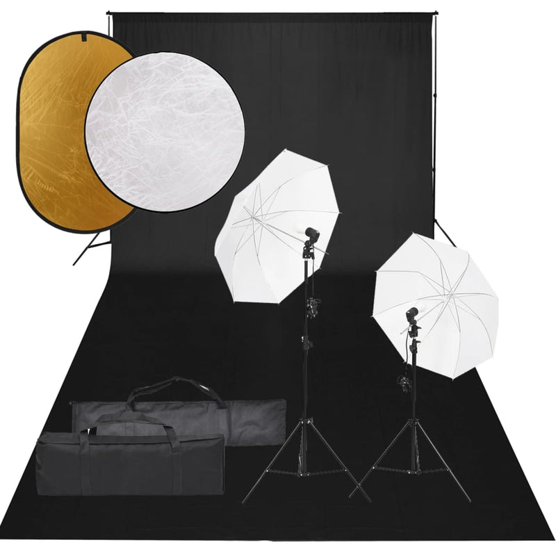 Fotostudio-Set mit Beleuchtung, Hintergrund und Reflektor