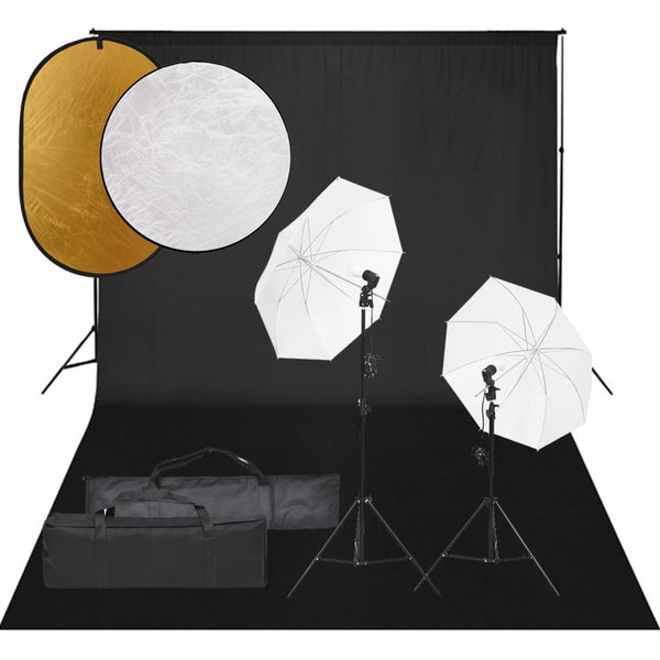 Fotostudio-Set mit Beleuchtung, Hintergrund und Reflektor