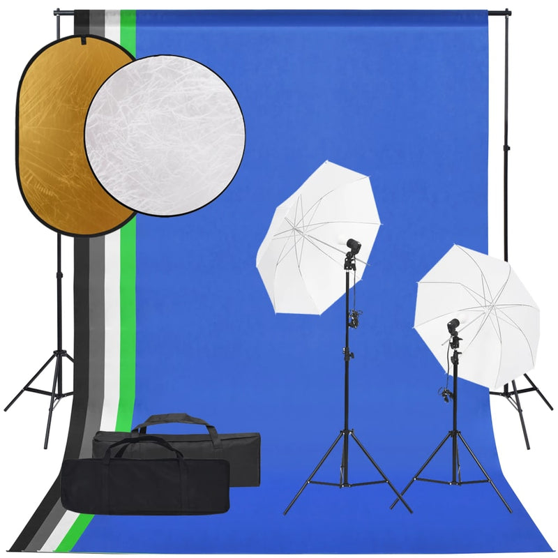 Fotostudio-Set mit Beleuchtung, Hintergrund und Reflektor