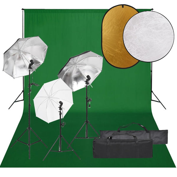 Fotostudio-Set mit Beleuchtung, Hintergrund und Reflektor