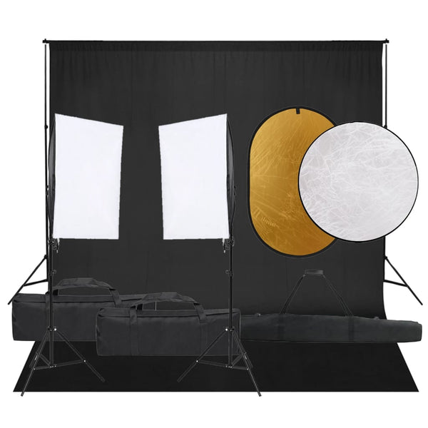 Fotostudio-Set mit Beleuchtung, Hintergrund und Reflektor