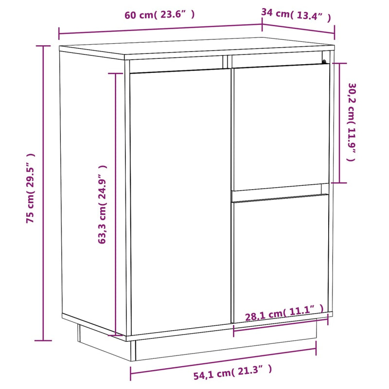 Sideboard Weiß 60x34x75 cm Massivholz Kiefer