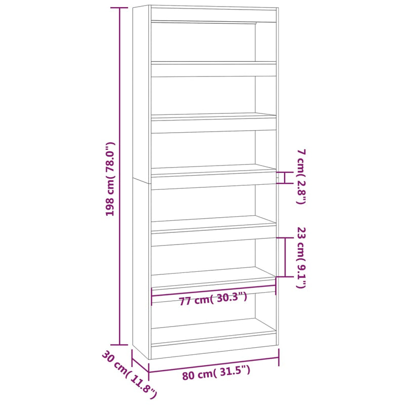 Bücherregal/Raumteiler Hochglanz-Weiß 80x30x198cm Holzwerkstoff