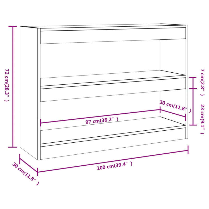 Bücherregal/Raumteiler Grau Sonoma 100×30×72 cm