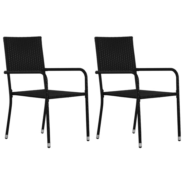 Garten-Essstühle 2 Stk. Stapelbar Schwarz Poly Rattan