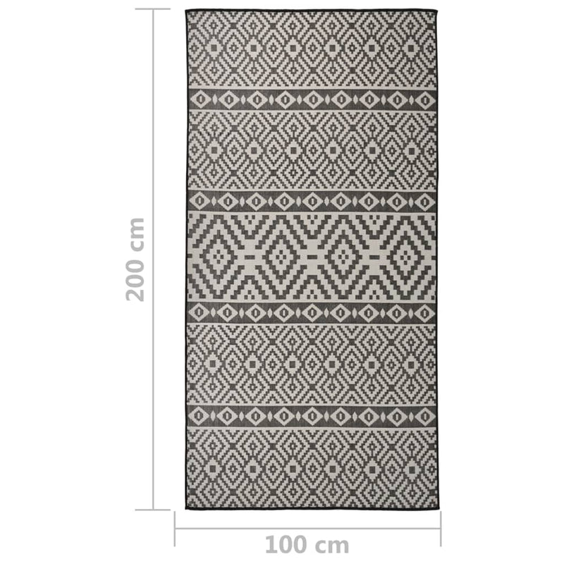 Outdoor-Teppich Flachgewebe 100x200 cm Schwarz Gestreift