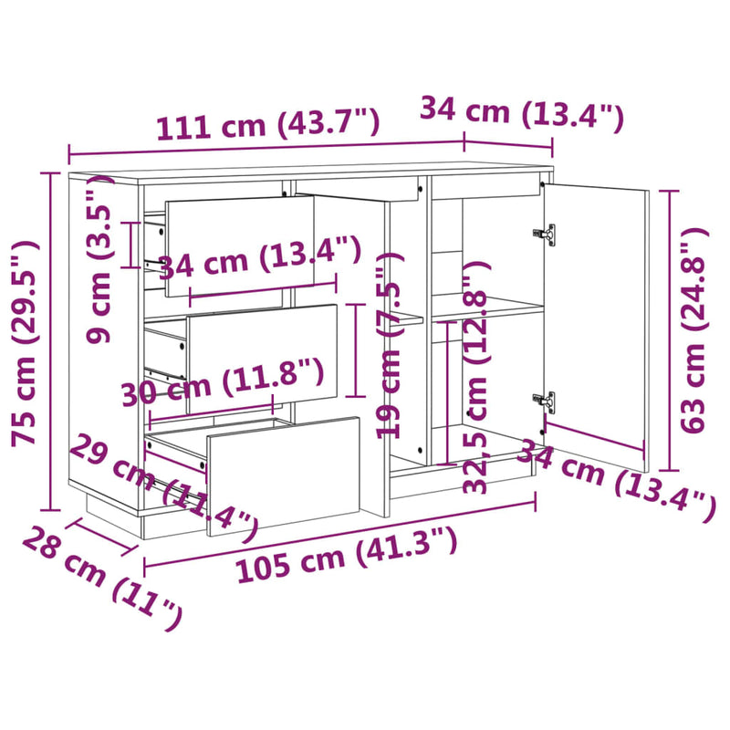 Sideboard 111x34x75 cm Massivholz Kiefer