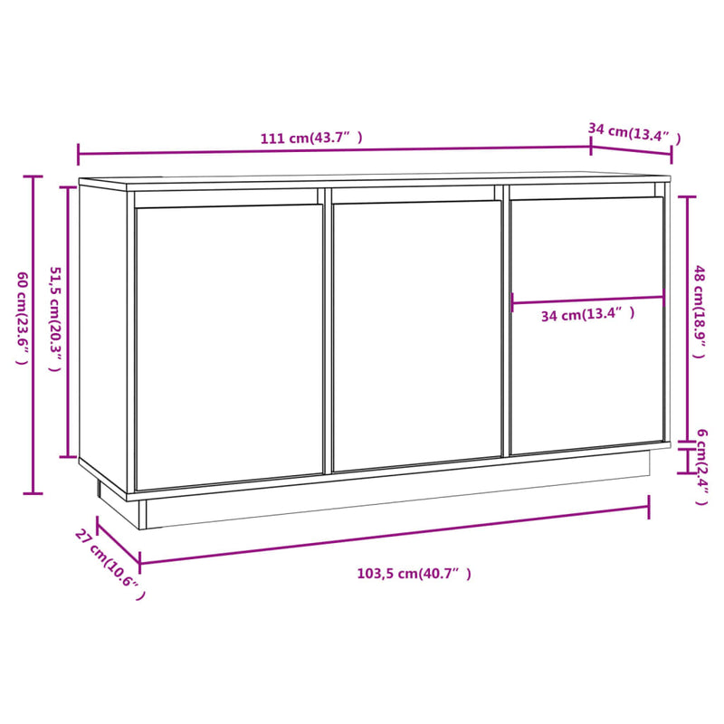 Sideboard 111x34x60 cm Massivholz Kiefer