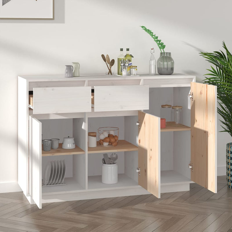 Sideboard Weiß 110x34x75 cm Massivholz Kiefer