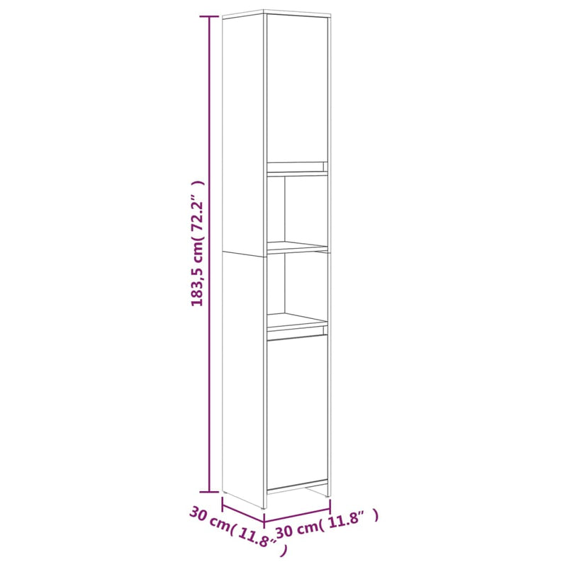 Badezimmerschrank Braun Eiche 30x30x183,5 cm Holzwerkstoff